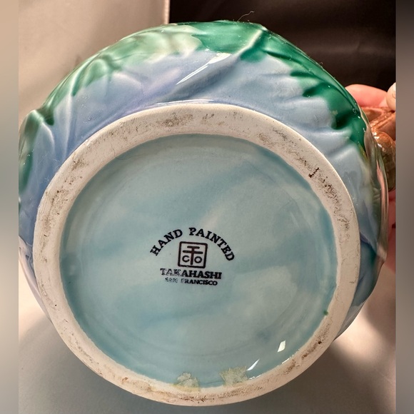 Takahashi Water Lily Hand Painted Ceramic Pitcher, Majolica Style, 1980's - Picture 3 of 5